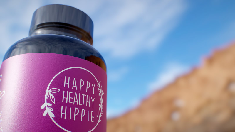 Happy Healthy Hippie Bottle Mockup 3D render